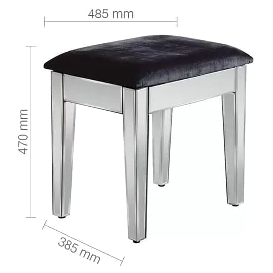 Valence Mirrored Dressing Table Stool With Black Cushioned Seat_3