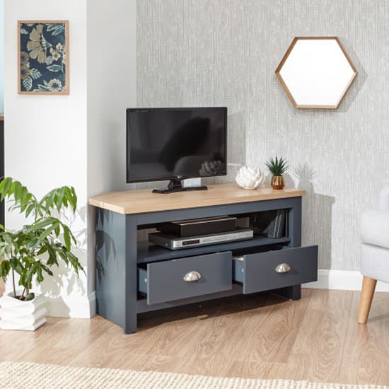 Loftus Wooden 2 Drawers Corner TV Stand In Slate Blue And Oak_2