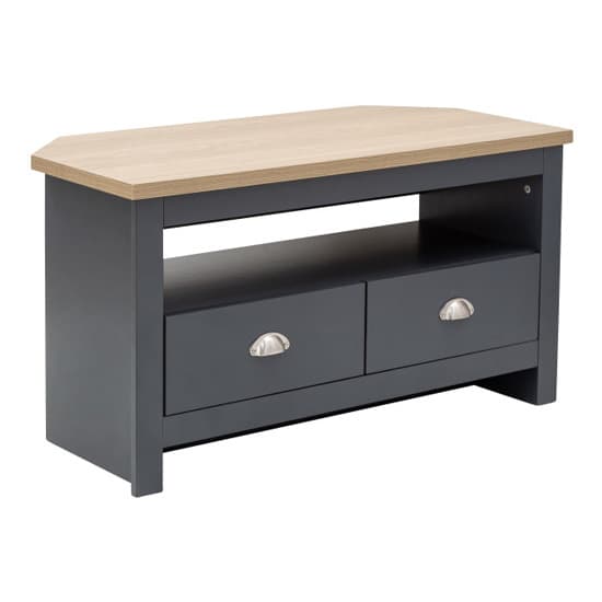 Loftus Wooden 2 Drawers Corner TV Stand In Slate Blue And Oak_3
