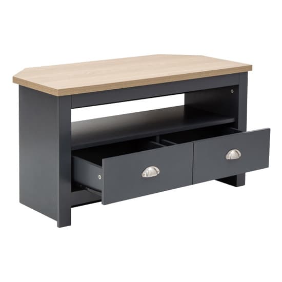 Loftus Wooden 2 Drawers Corner TV Stand In Slate Blue And Oak_4