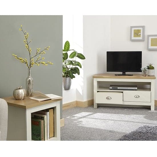 Loftus Wooden Corner TV Stand In Cream With 2 Drawers_2