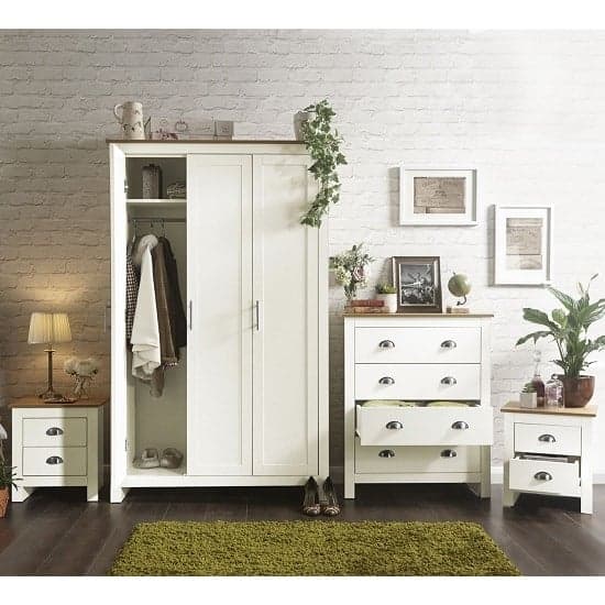 Loftus Wooden Bedroom Furniture Set In Cream With Oak Top_2