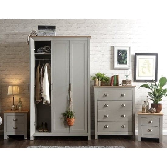 Loftus Wooden Bedroom Furniture Set In Grey With Oak Top_2