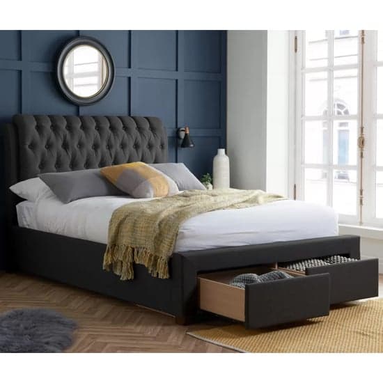 Valentina Fabric Double Bed With 2 Drawers In Charcoal_2