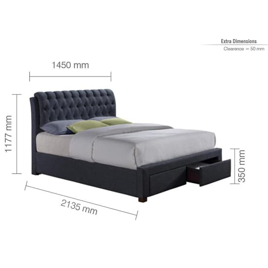 Valentina Fabric Double Bed With 2 Drawers In Charcoal_9
