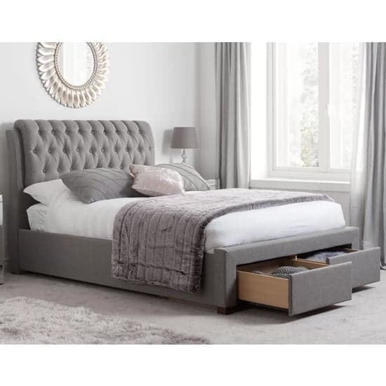 Valentina Fabric Double Bed With 2 Drawers In Grey_2