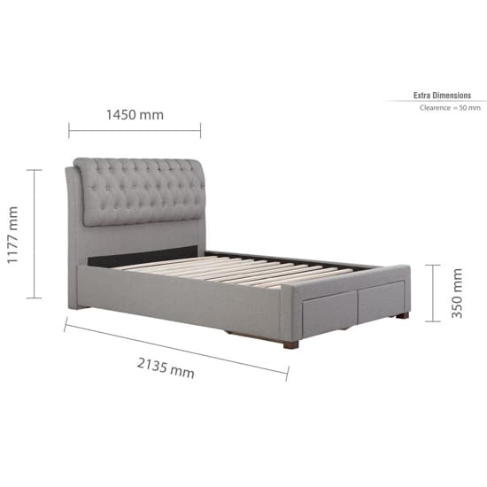 Valentina Fabric Double Bed With 2 Drawers In Grey_9
