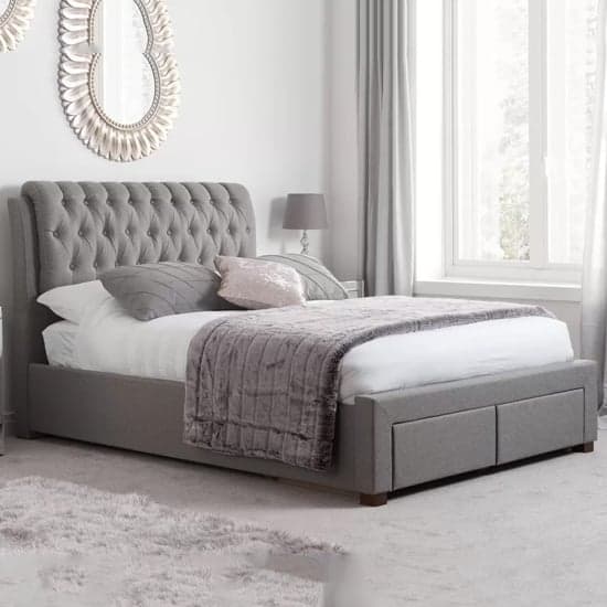 Valentina Fabric Double Bed With 2 Drawers In Grey_1