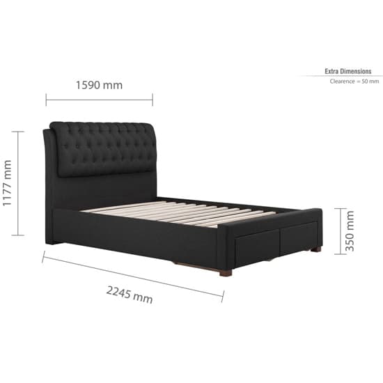 Valentina Fabric King Size Bed With 2 Drawers In Charcoal_9