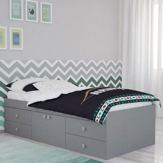 Valerie Kids Single Bed In Grey With 2 Doors And 4 Drawers