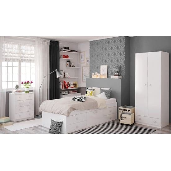Valerie Single Bed In White With 2 Doors And 4 Drawers_5