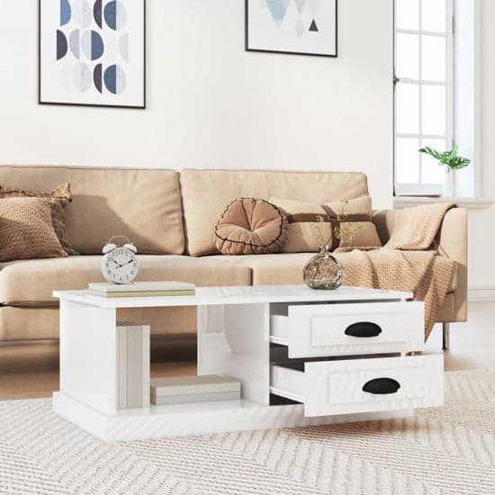 Vance High Gloss Coffee Table With 2 Drawers In White_2