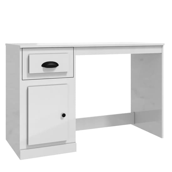 Vance High Gloss Computer Desk With 1 Door 1 Drawer In White_3