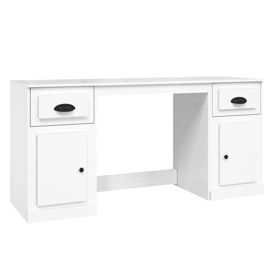 Vance High Gloss Computer Desk With 2 Doors 2 Drawers In White_3