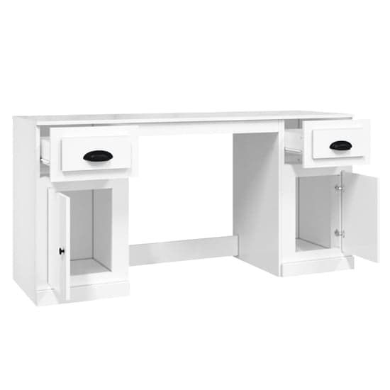 Vance High Gloss Computer Desk With 2 Doors 2 Drawers In White_5