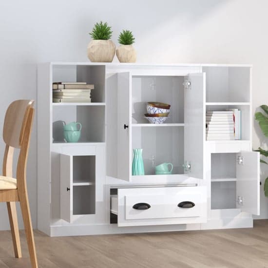 Vance High Gloss Highboard With 4 Doors 1 Drawer In White_2