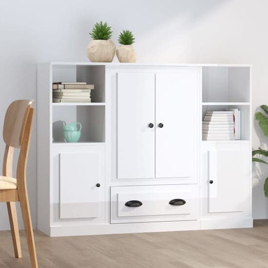 Vance High Gloss Highboard With 4 Doors 1 Drawer In White_1