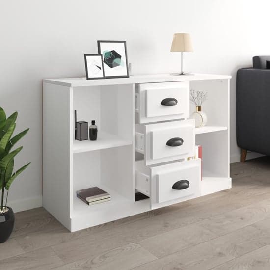 Vance High Gloss Sideboard With 3 Drawers In White_2