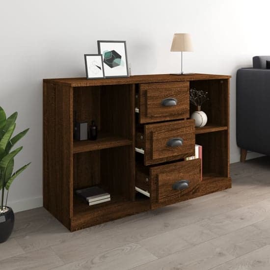 Vance Wooden Sideboard With 3 Drawers In Brown Oak_2