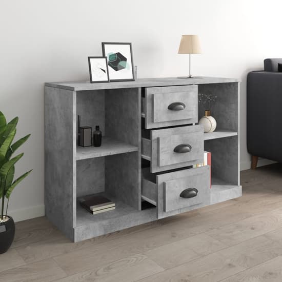 Vance Wooden Sideboard With 3 Drawers In Concrete Effect_2