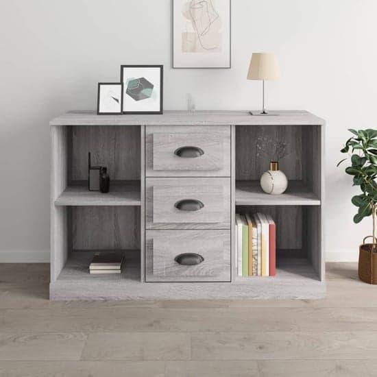Vance Wooden Sideboard With 3 Drawers In Grey Sonoma Oak_1