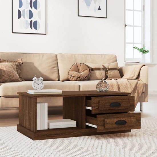 Vance Wooden Coffee Table With 2 Drawers In Brown Oak_2