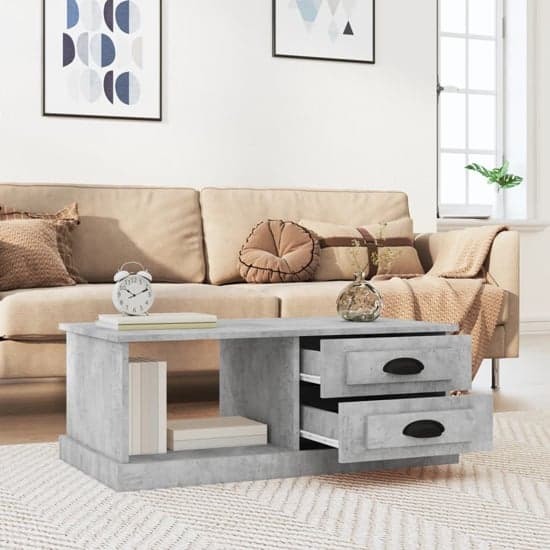 Vance Wooden Coffee Table With 2 Drawers In Concrete Effect_2