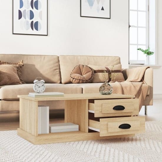 Vance Wooden Coffee Table With 2 Drawers In Sonoma Oak_2