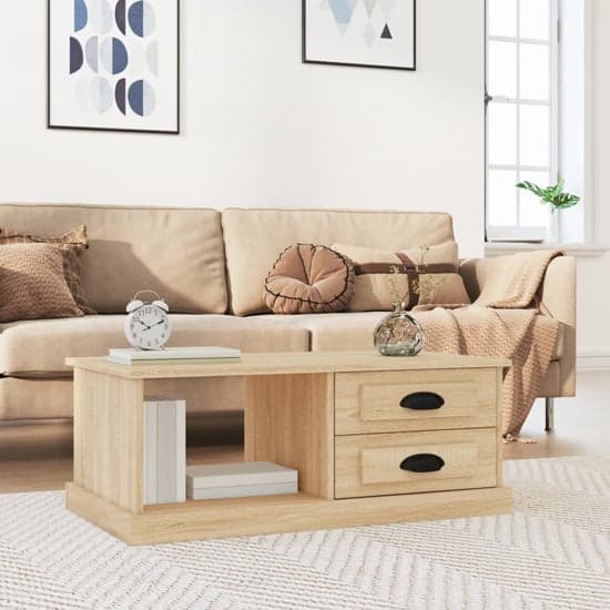 Vance Wooden Coffee Table With 2 Drawers In Sonoma Oak_1