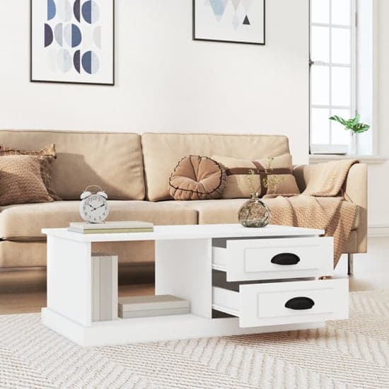 Vance Wooden Coffee Table With 2 Drawers In White_2