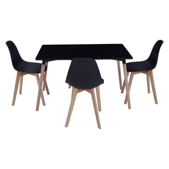 Varbor Wooden Dining Table With 4 Chairs In Black And Natural_2