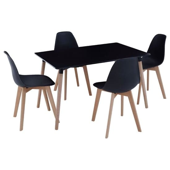 Varbor Wooden Dining Table With 4 Chairs In Black And Natural_1