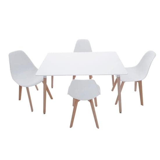 Varbor Wooden Dining Table With 4 Chairs In White And Natural_2