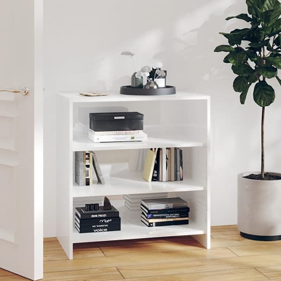 Variel High Gloss Bookcase With 3 Shelves In White Furniture in Fashion