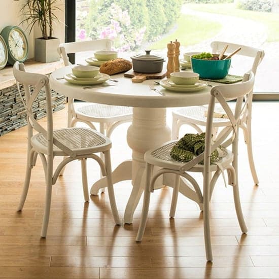 Varmora Wooden Dining Table With 4 Chairs In White Wash_1