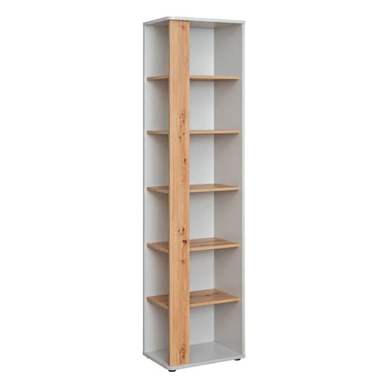 Varna Wooden Bookcase With 5 Shelves In Pearl Grey_1