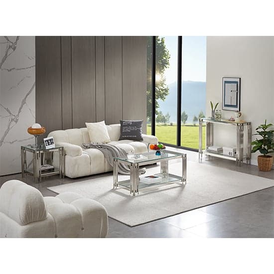 Vasari Clear Glass Console Table With Stainless Steel Frame_6