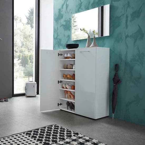 Vector Shoe Cabinet With Wall Mirror In White And Glass Fronts_2