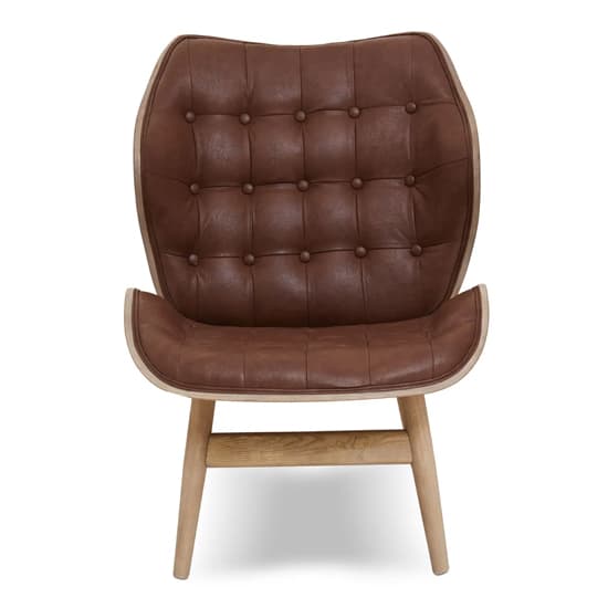 Veens Faux Leather Bedroom Chair In Brown With Natural Back_2