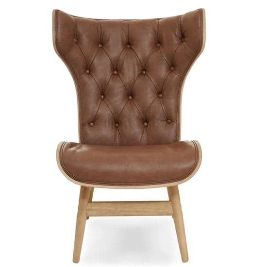 Veens Faux Leather Bedroom Chair In Brown With Winged Back_2
