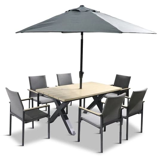 Vega 6 Seater Dining Set With Stacking Chairs And 3m Parasol_2