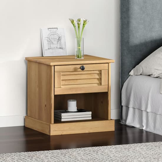 Vega Pinewood Bedside Cabinet With 1 Drawer In Brown_1