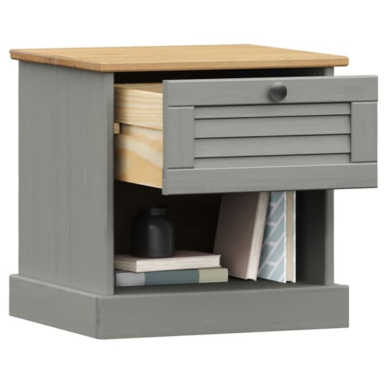 Vega Pinewood Bedside Cabinet With 1 Drawer In Grey_3