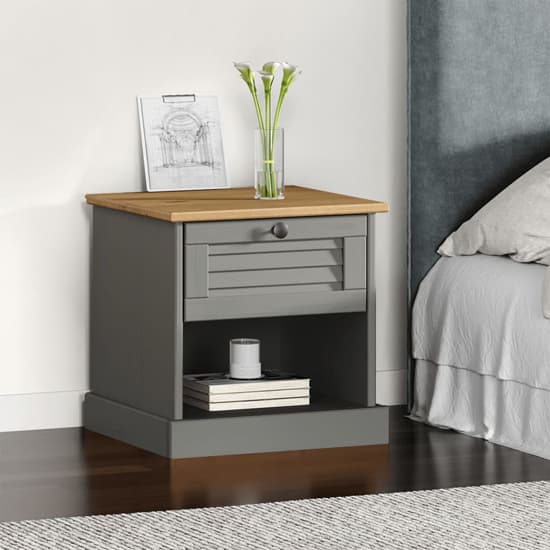 Vega Pinewood Bedside Cabinet With 1 Drawer In Grey_1