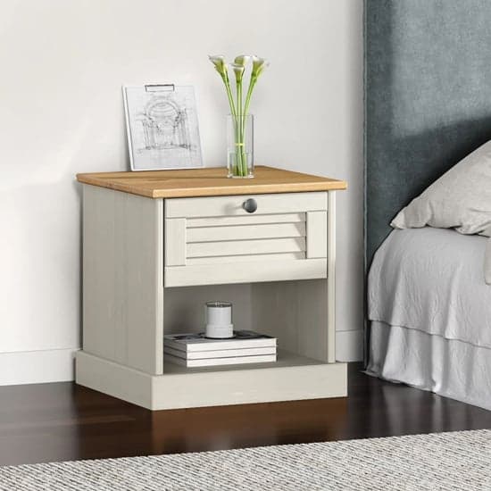 Vega Pinewood Bedside Cabinet With 1 Drawer In White_1