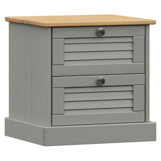 Vega Pinewood Bedside Cabinet With 2 Drawers In Grey_2