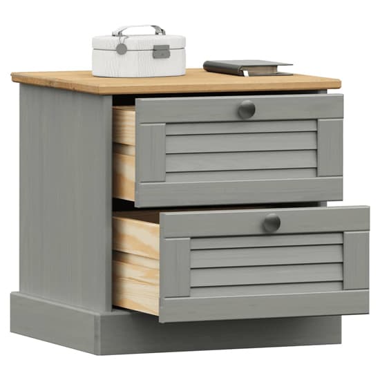 Vega Pinewood Bedside Cabinet With 2 Drawers In Grey_3