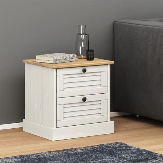 Vega Pinewood Bedside Cabinet With 2 Drawers In White_1