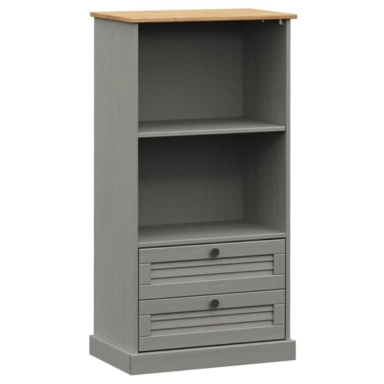 Vega Pinewood Bookcase With 1 Shelf 2 Drawers In Grey_2