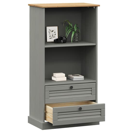 Vega Pinewood Bookcase With 1 Shelf 2 Drawers In Grey_3